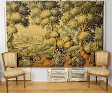 Magnifique ÉNORME tapisserie tissée vintage française Verdure murale, panneau