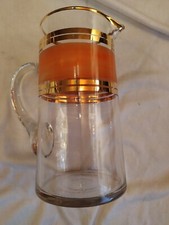 Très Joli Pichet À Eau, En Verre. Doré Et Peint En Orange. Vintage, Rétro, Déco