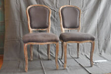 Lot 2 chaises médaillon en lin et chêne massif taupe grisé (la paire)
