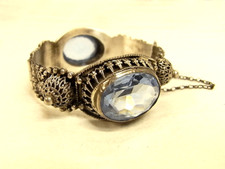 ANCIEN BRACELET BERBERE ARGENT MASSIF PIERRE TAILLEE TOPAZE BLEUE AIGUE MARINE