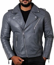 Blouson de motard en cuir pour homme 100 % cuir d'agneau véritable - K63