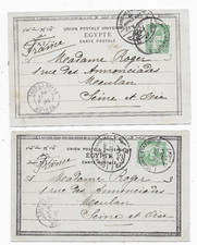 EGYPTE 2 cartes postales timbre cachet ambulant CAIRE-ALEXANDRIE 1905  p/ FRANCE