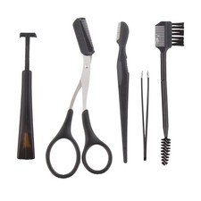 Kit Soin Entretien Sourcils 5 Pièces Rasoir Peigne Brosse Ciseaux Pince à Epiler