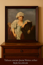 Tableau ancien – Jeune Femme au Cheval – Huile sur panneau XIXᵉ – Style Greuze