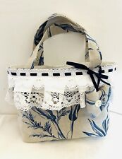 Petit SAC tissu, « Dentelle » Blanc bleu, romantique, Style vintage ancien, NEUF