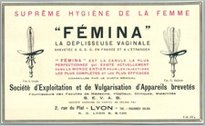 FEMINA DEPLISSEUSE VAGINALE SEVA LYON CANULE GYNECOLOGIE PUBLICITE ANCIENNE 1928