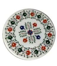 18 " Marbre Côté Table Top Handmade Floral Incrustation Demi Précieux Stones