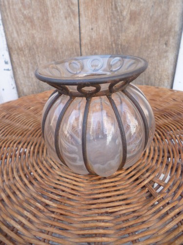 Vase verre art deco cerclé - vase,
