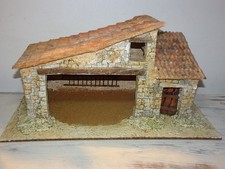 Décor 32 cm jolie grande crèche étable bois platre santons Provence