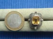 B26AG Jolie Bague Argent Massif 925 Citrine Marcassite Lot Bijou 