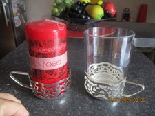 Métal Argenté Porte Bougie Tasse à Café Thé ou Création Artisan Potier Céramiste