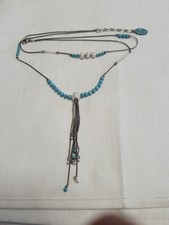 Superbe collier NATURE double rangs orné de turquoises et perles véritables