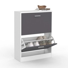 Meuble à chaussures 12 paires KLARK blanc 2 portes grises