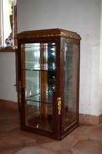 VITRINE CABINET  style Empire placage loupe de Noyer miroir et verre biseauté *