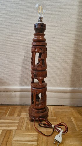 Pied lampe bois sculpté - pied,