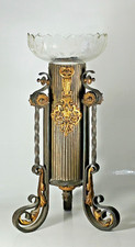ANCIEN CENTRE de TABLE VASE BOUQUETIÈRE BRONZE DORÉ CRISTAL GRAVÉ ca 1870 XIXème