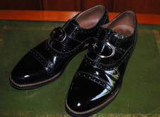 Mocassin, femme,37, MURATTI, noir, cuir, vernis,haute gamme, talons 2.5 cm.