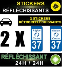 2 STICKERS RÉTRORÉFLÉCHISSANTS STYLE AUTO PLAQUE IMMATRICULATION DÉPARMTEMENT 37