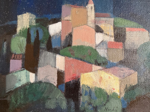 Paysage cubiste italie signé - paysage,