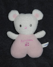 🍀Doudou Souris Rose Blanc LUMINOU Jemini Hochet Grelot Peluche 16 Cm