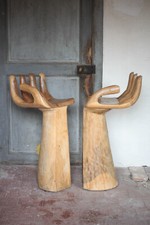 Paire de tabourets bois forme main, tabouret de bar bois, chaise bois