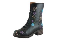 BRAKO Bottines Femme 8470 Noir Cuir Militaire Profil