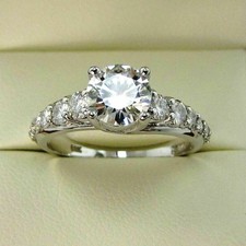 Bague de fiançailles blanche Moissanite 2,50 ct coupe ronde or blanc massif...