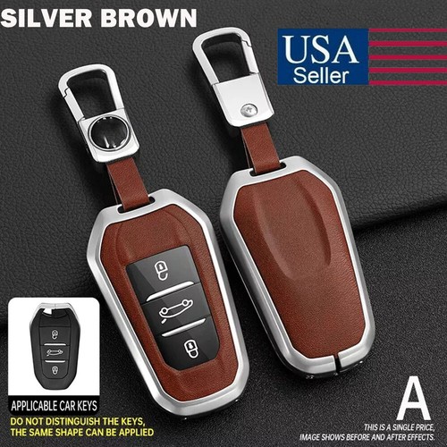 Silverbrown leather key fob - silverbrown,
