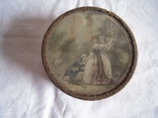 BOITE ANCIENNE TAPISSEE - GRAVURE ROMANTIQUE LOUIS XVI -