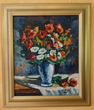 "FLEURS DANS UN VASE", Huile