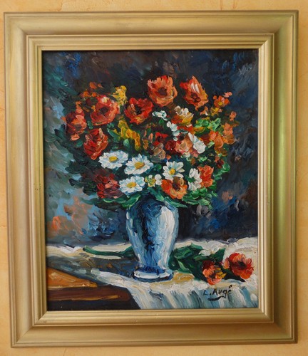 Fleurs dans vase huile - dans,