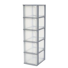  Tour de Rangement Plastique 5 Grands Tiroirs Gris Ouverture Facile Format A4...
