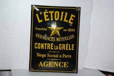 PLAQUE EMAILLEE BOMBEE ASSURANCES L'ETOILE EMAILLO GRAVURE PARIS 32,5 X 44,5 CM