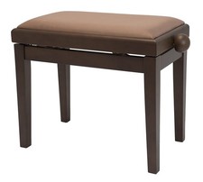 Banc de Piano Noyer Mat, Rembourrage en Tissu Braun, Réglable en Hauteur