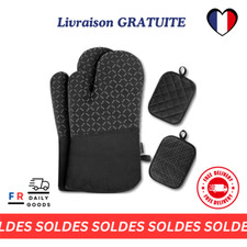 Gants de Four Lot de 4 maniques, en Silicone et Coton, 30 * 18 * 3.5cm, Cuisine