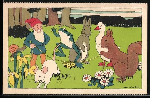 Carte postale nain saute - , avec