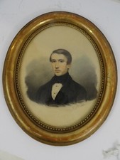 Portrait homme qualité 1842 Tableau Dessin Pastel ancien cadre d époque XIXe