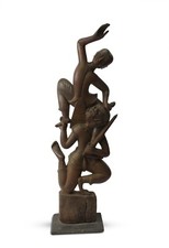 Ancien 19th Siècle Birman Teck Sculpture - Hanuman Et Rama, 109cm Haut, Birmanie