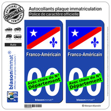 2 Autocollants plaque immatriculation Auto : Franco-Américain - Drapeau