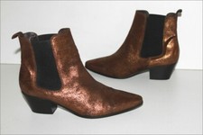 SAN MARINA Bottines Boots Cuir Bronze Doré Doublées Cuir T 39 TTBE