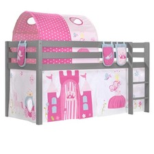 Pack - Lit Enfant Surélevé, Tente, 3 Pochettes & Tunnel "Pino Princesse" Gris