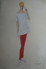 Gouache  DESSIN DE MODE 1956   Signé SCHERRER (J-L ?))