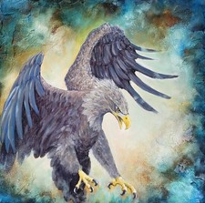 CARIN "Envol" (40x40 cm) Peinture Originale à l'Huile Aigle Faune Sauvage
