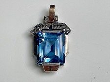 Ancien pendentif Art Déco argent Topaze marcassite blue topaz silver pendant