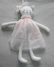VERTBAUDET DOUDOU POUPEE CHAT BLANC ROSE ROBE ROSE TUTU PAILLETE ETAT NEUF