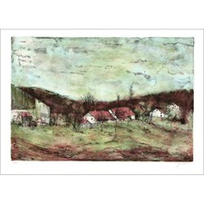 GANTNER Bernard - Lithographie originale "Le hameau" 54x76cm