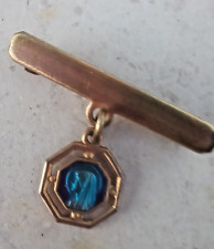 Ancienne Broche Barette   Médaille Vierge Marie émaillée Bleu  Métal Doré