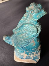 CHINE - Ancienne tuile faîtière en céramique émaillée Bleue