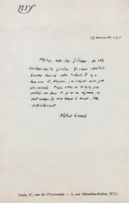 Albert CAMUS - Belle lettre adressée à Yves Gibeau (1957)