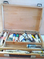 Boite De Peinture en bois ancienne + tubes peinture a l'huile / ROVNET MANET